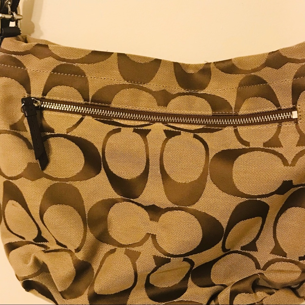 Coach Khaki Mahogany Jacquard Leather Trim Hobo Bag - Picture 9 of 10